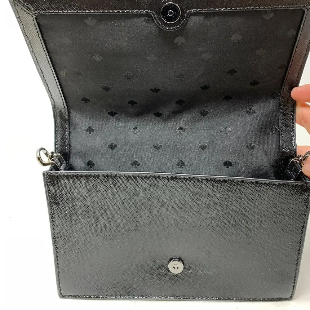 Kate Spade Evening Bag Black Navy Blue Glitter Flap Black Leather Chain Strap